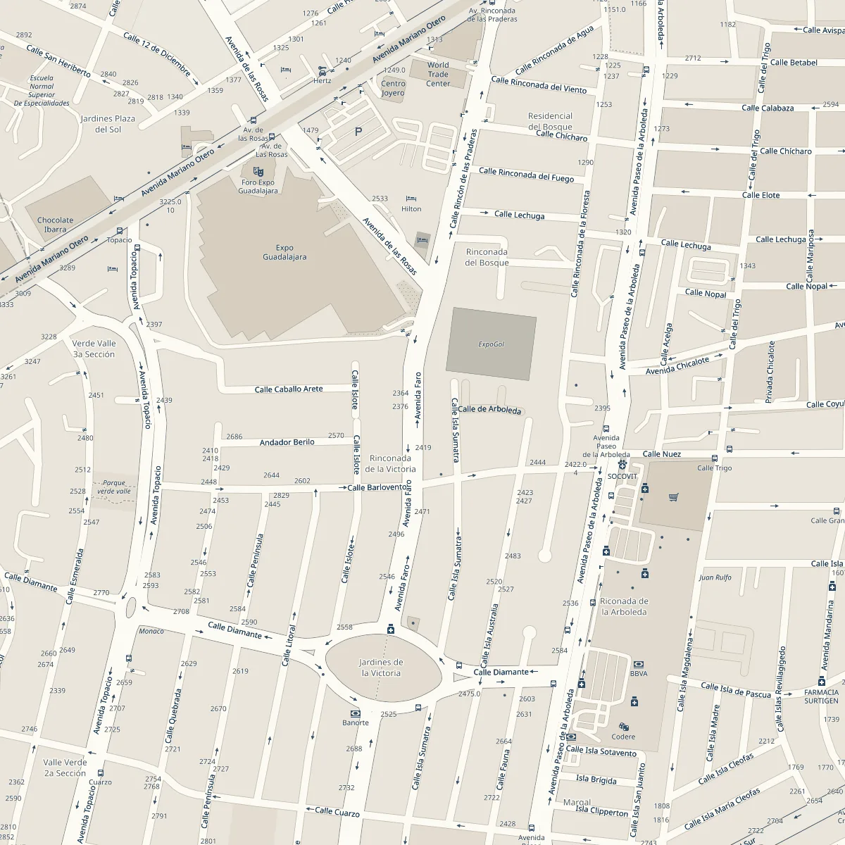 Mapa de la zona de Av. Faro 2406, Rinconada del Bosque, cerca de Expo Guadalajara